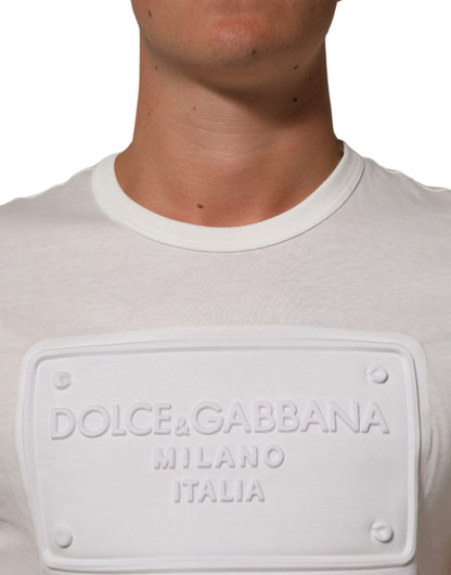Dolce & Gabbana White Logo Patch Cotton Crew Neck Men T-shirt