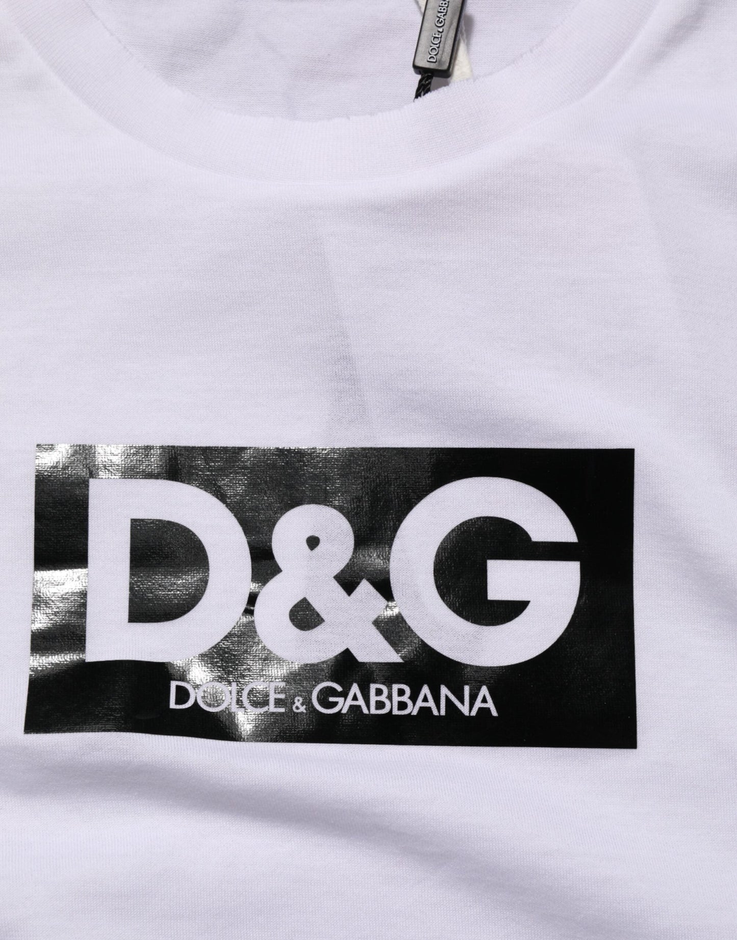 Dolce & Gabbana White Logo Print Cotton Crew Neck T-shirt