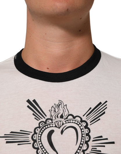 Dolce & Gabbana White Sacred Heart Cotton Crew Neck T-shirt