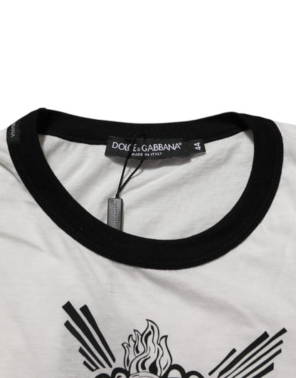 Dolce & Gabbana White Sacred Heart Cotton Crew Neck T-shirt