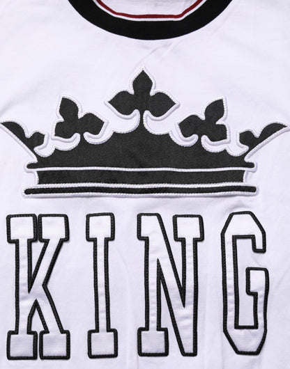 Dolce & Gabbana White Cotton Crown King Embroidery T-shirt
