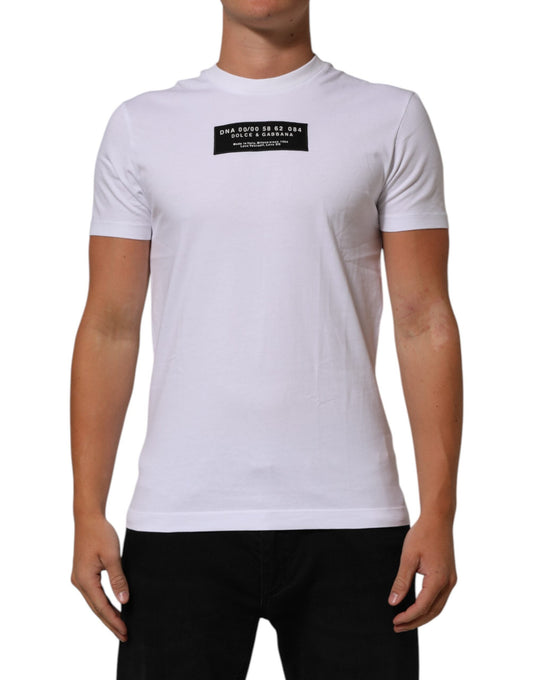 Dolce & Gabbana White Cotton Logo Print Crew Neck Men T-shirt
