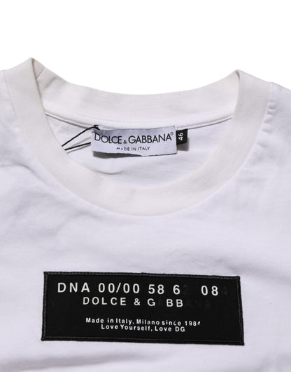 Dolce & Gabbana White Cotton Logo Print Crew Neck Men T-shirt