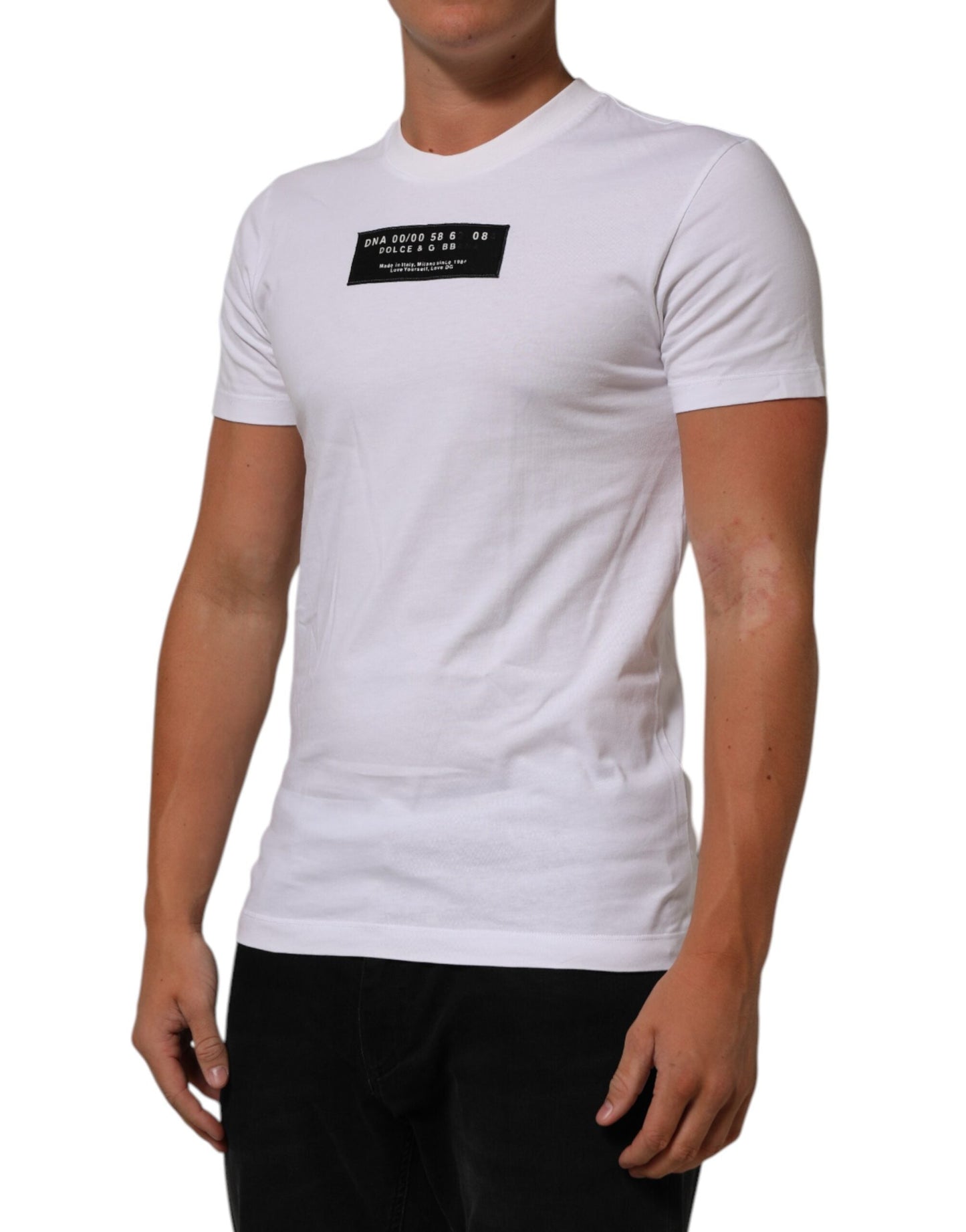 Dolce & Gabbana White Cotton Logo Print Crew Neck Men T-shirt