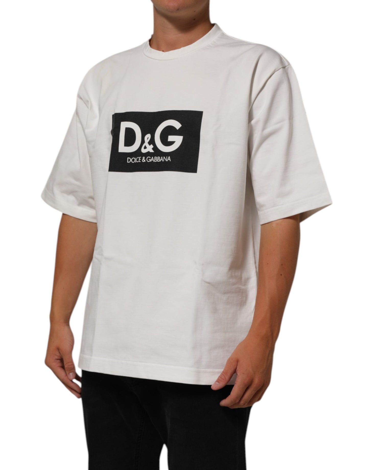 Dolce & Gabbana White Cotton Logo Print Crew Neck Men T-shirt