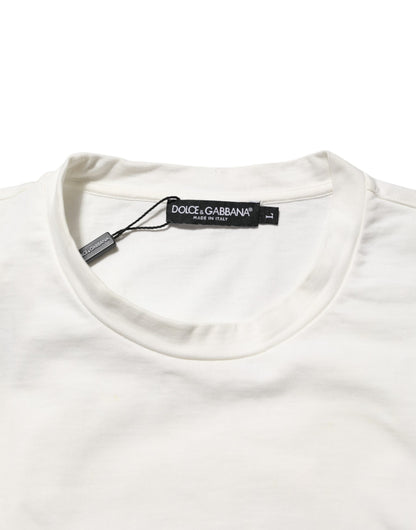 Dolce & Gabbana White Cotton Logo Print Crew Neck Men T-shirt