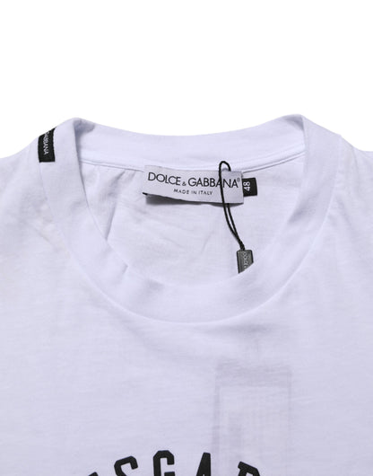 Dolce & Gabbana White Cotton Logo Print Crew Neck T-shirt