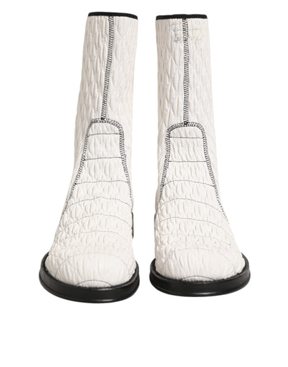 Dolce & Gabbana White Lambskin Leather Mid Calf Boots Shoes