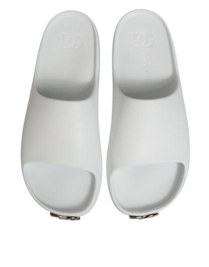 Dolce & Gabbana White Logo Slides Sandals Men Beachwear Shoes