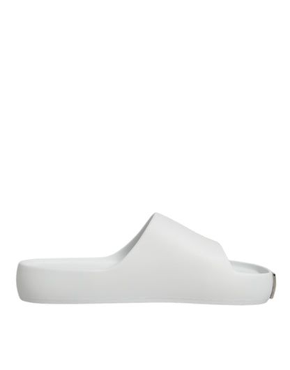 Dolce & Gabbana White Logo Slides Sandals Men Beachwear Shoes