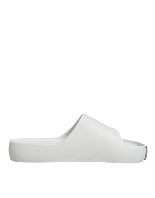 Dolce & Gabbana White Logo Slides Sandals Men Beachwear Shoes