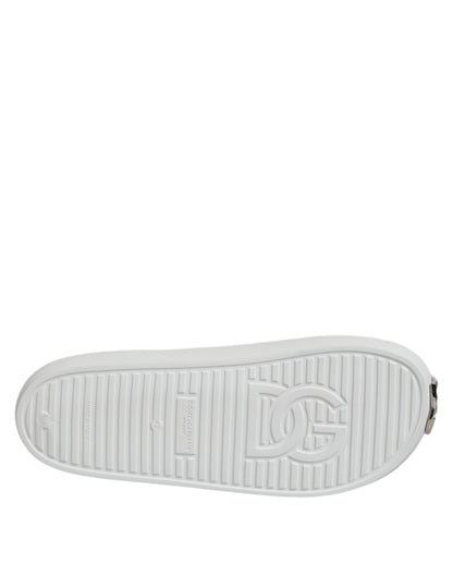 Dolce & Gabbana White Logo Slides Sandals Men Beachwear Shoes