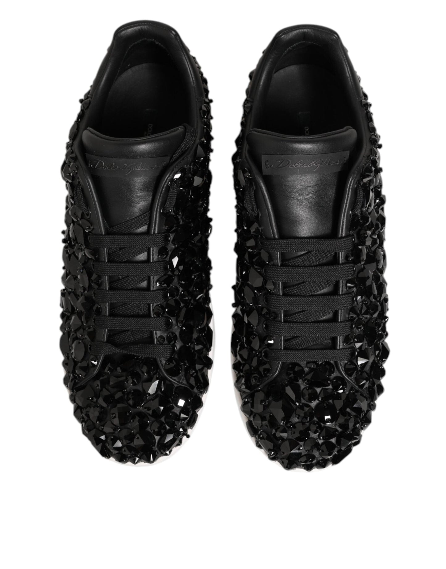 Dolce & Gabbana Black Leather Crystal Low Top Sneaker Shoes