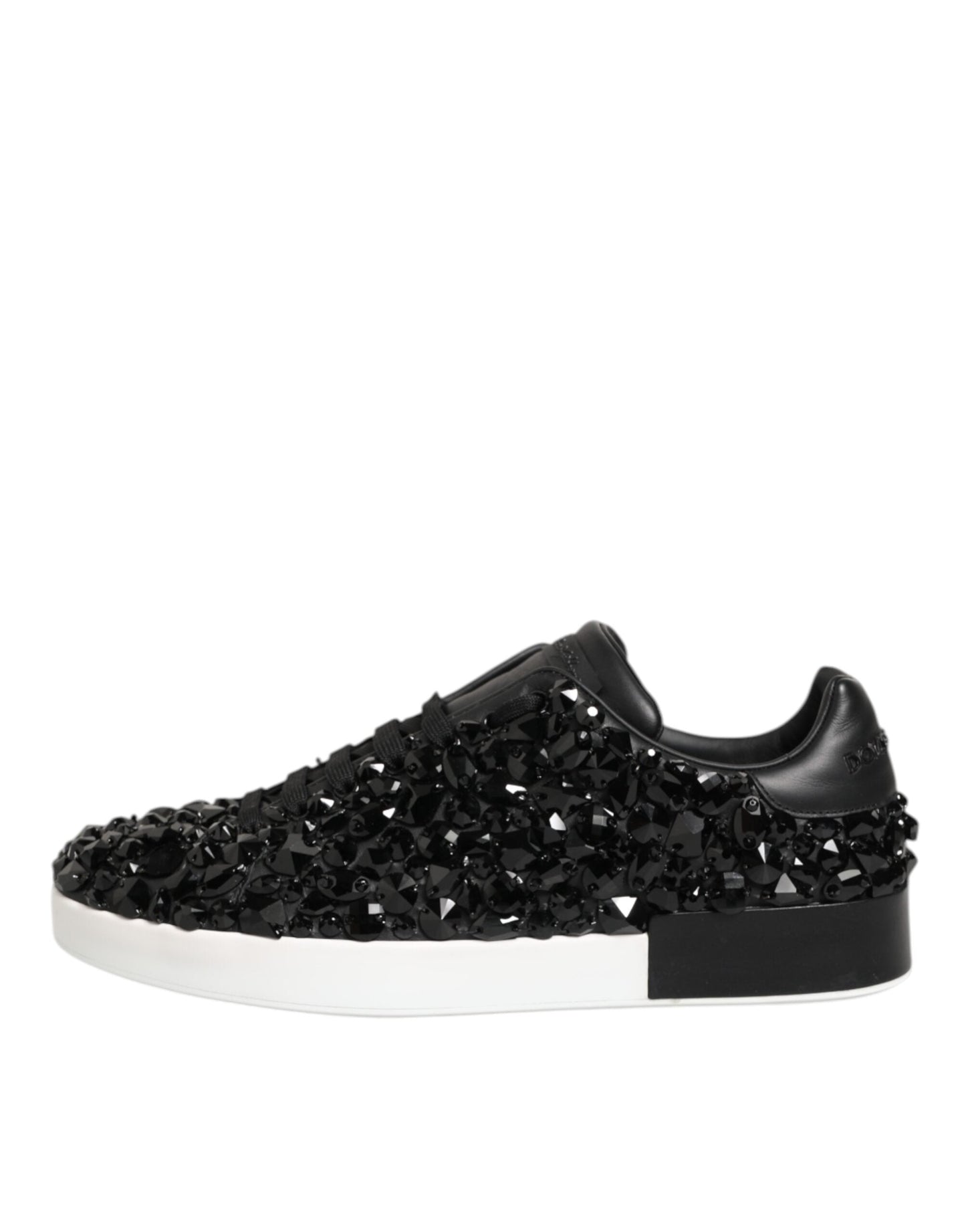Dolce & Gabbana Black Leather Crystal Low Top Sneaker Shoes