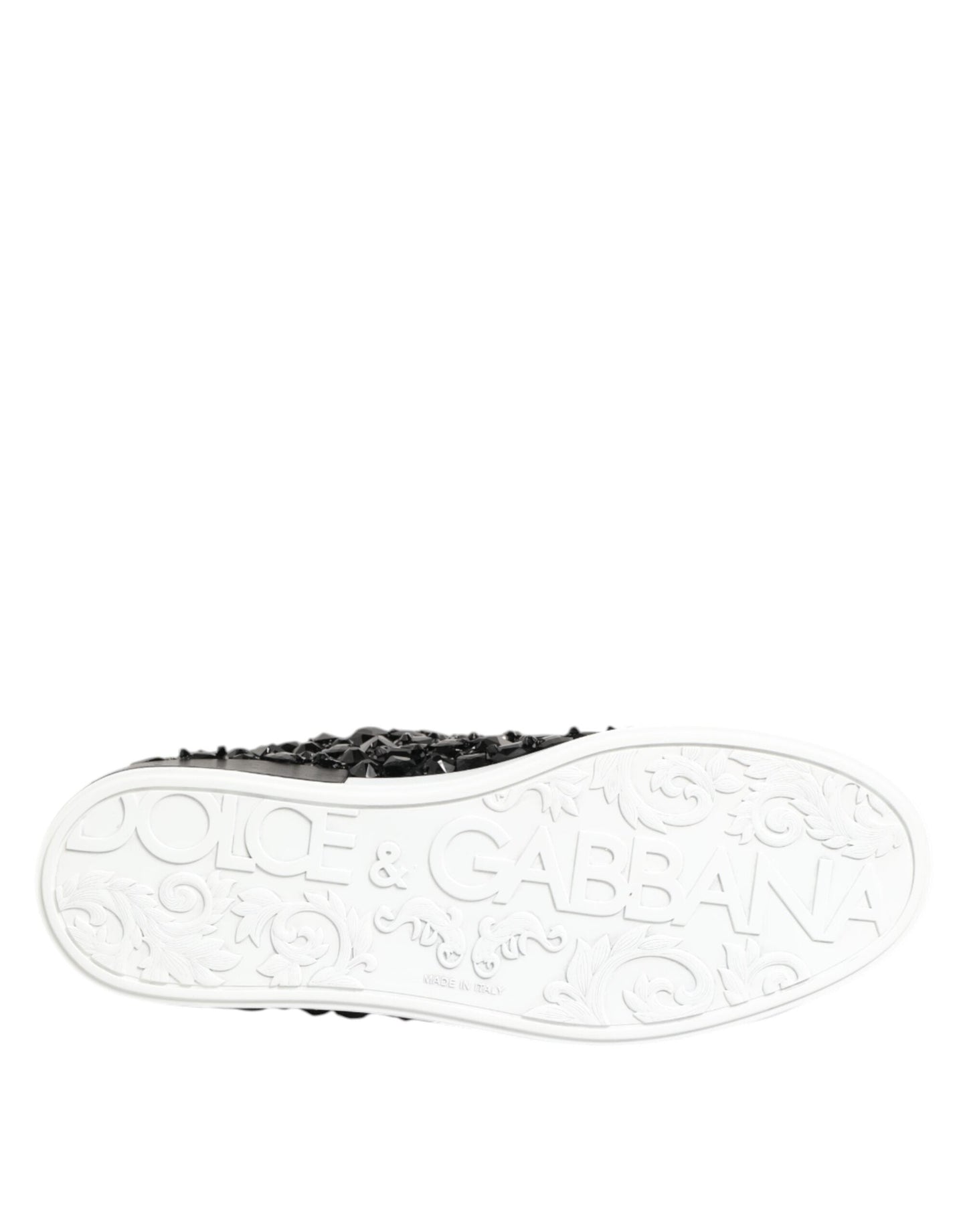 Dolce & Gabbana Black Leather Crystal Low Top Sneaker Shoes