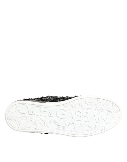 Dolce & Gabbana Black Leather Crystal Low Top Sneaker Shoes