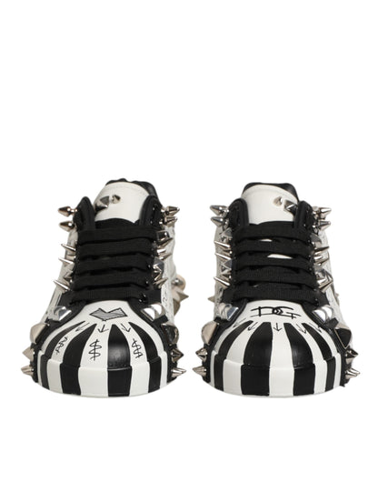 Dolce & Gabbana Black White Studded Low Top Sneakers Shoes