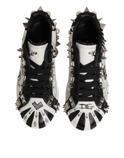 Dolce & Gabbana Black White Studded Low Top Sneakers Shoes