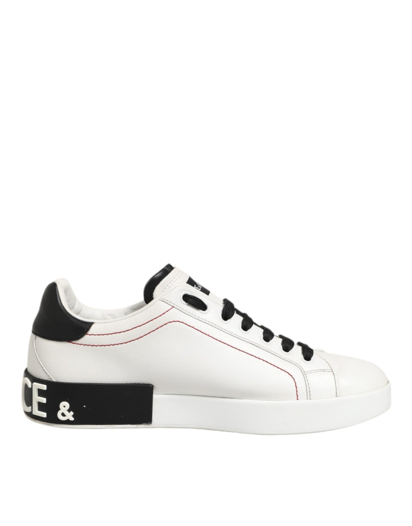 Dolce & Gabbana White Black Leather Low Top Sneaker Shoes