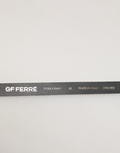 GF Ferre Black Leather Slim Gold Tone Buckle Waist Men Belt