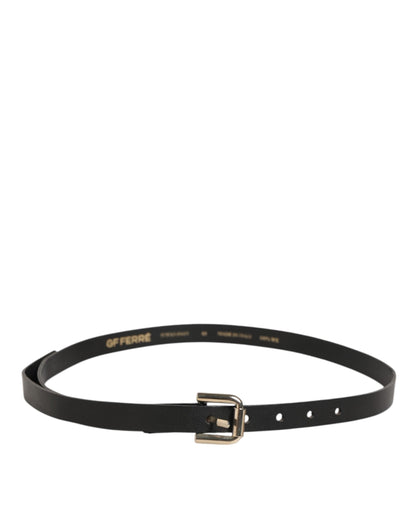 GF Ferre Black Leather Slim Gold Tone Buckle Waist Men Belt