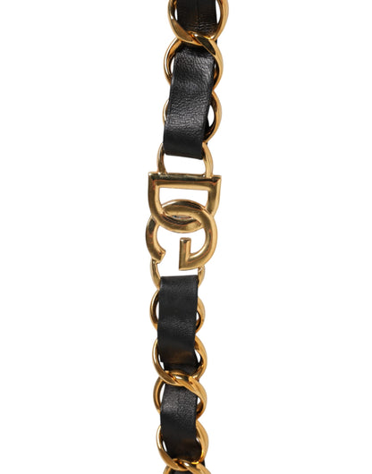 Dolce & Gabbana Black Leather Gold Chain Bag Accessory Shoulder Strap