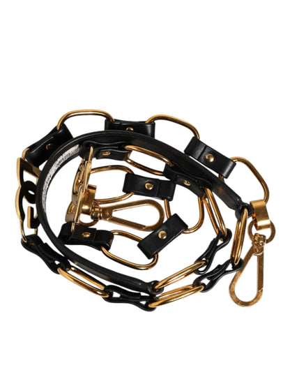 Dolce & Gabbana Black Leather Gold Chain Bag Accessory Shoulder Strap