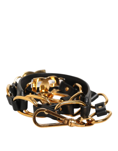 Dolce & Gabbana Black Leather Gold Chain Bag Accessory Shoulder Strap