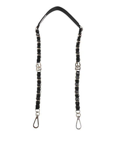 Dolce & Gabbana Black Leather Silver Chain Bag Accessory Shoulder Strap