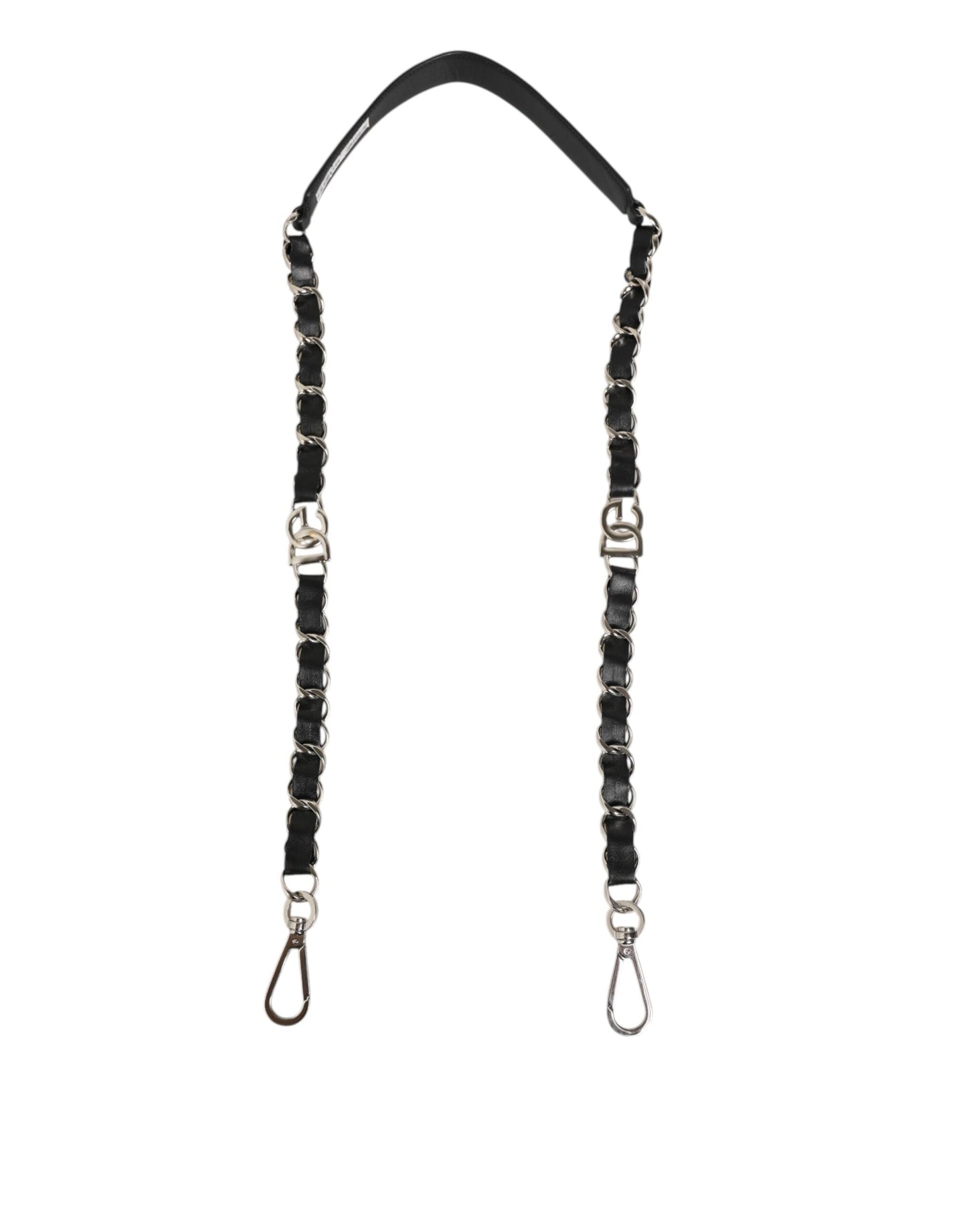 Dolce & Gabbana Black Leather Silver Chain Bag Accessory Shoulder Strap