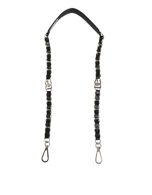 Dolce & Gabbana Black Leather Silver Chain Bag Accessory Shoulder Strap
