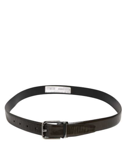 Dolce & Gabbana Brown Glossy Leather Classic Metal Buckle Belt