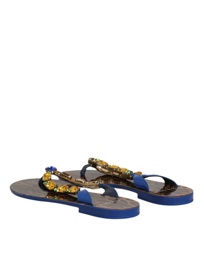Dolce & Gabbana Blue Crystals Flats Sandals Beachwear Shoes