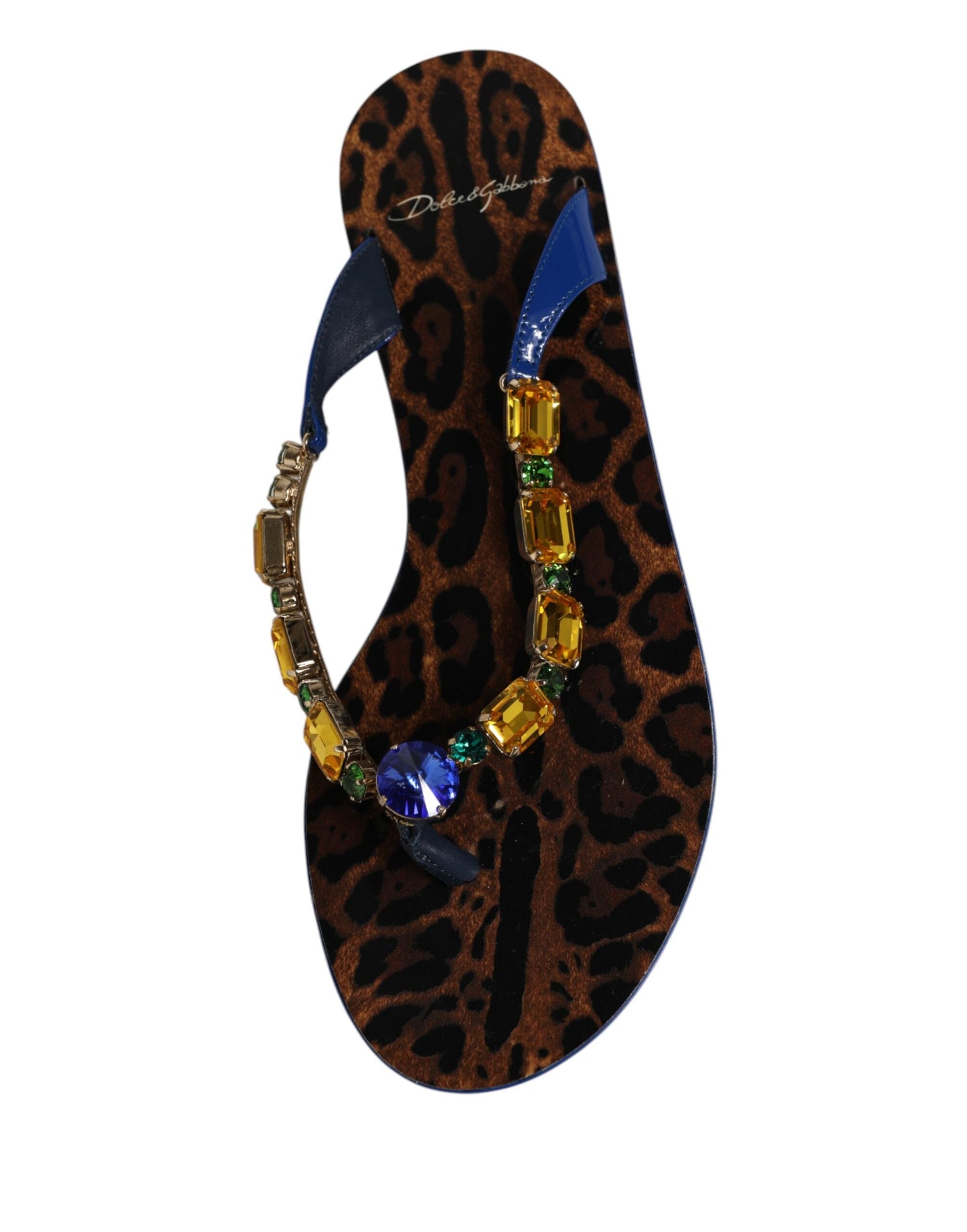 Dolce & Gabbana Blue Crystals Flats Sandals Beachwear Shoes
