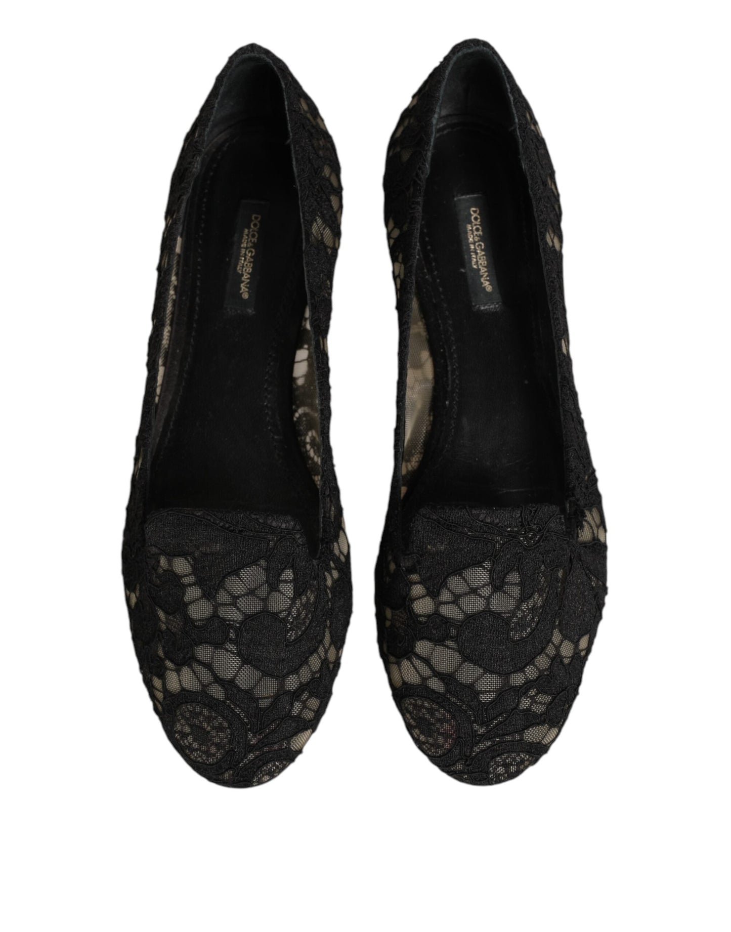 Dolce & Gabbana Black Taormina Lace Slip On Flats Shoes