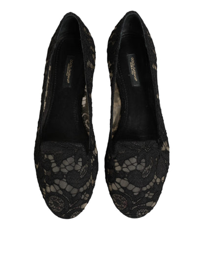 Dolce & Gabbana Black Taormina Lace Slip On Flats Shoes