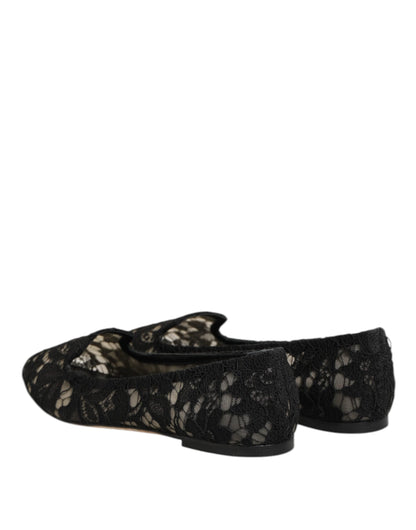Dolce & Gabbana Black Taormina Lace Slip On Flats Shoes