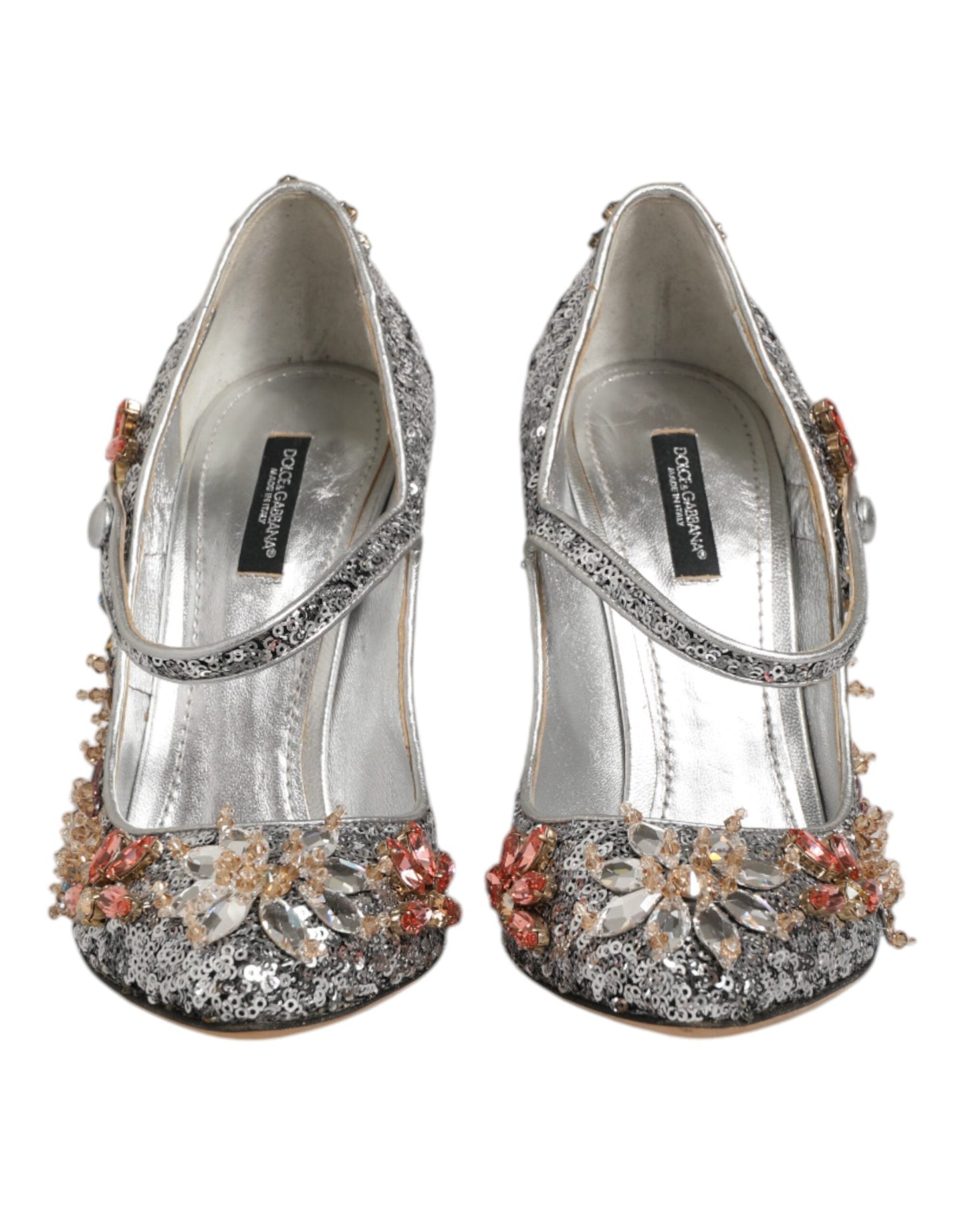 Dolce & Gabbana Silver Sequin Crystal Mary Janes Pumps Shoes