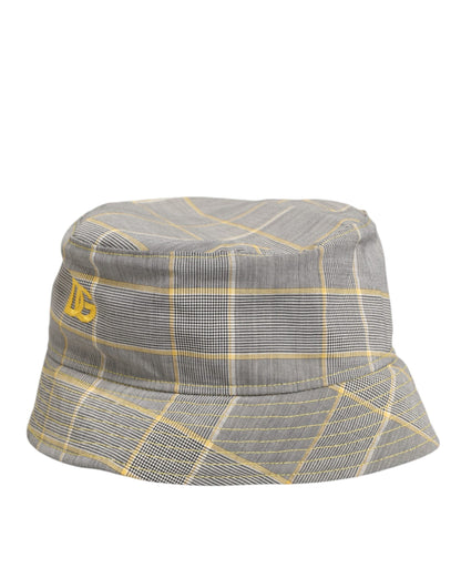 Dolce & Gabbana Gray Yellow Wool Blend Plaid Bucket Cap Men Hat