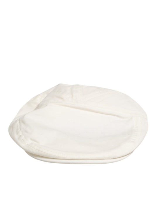 Dolce & Gabbana White Cotton Blend Leather Trim Flat Men Cap Hat
