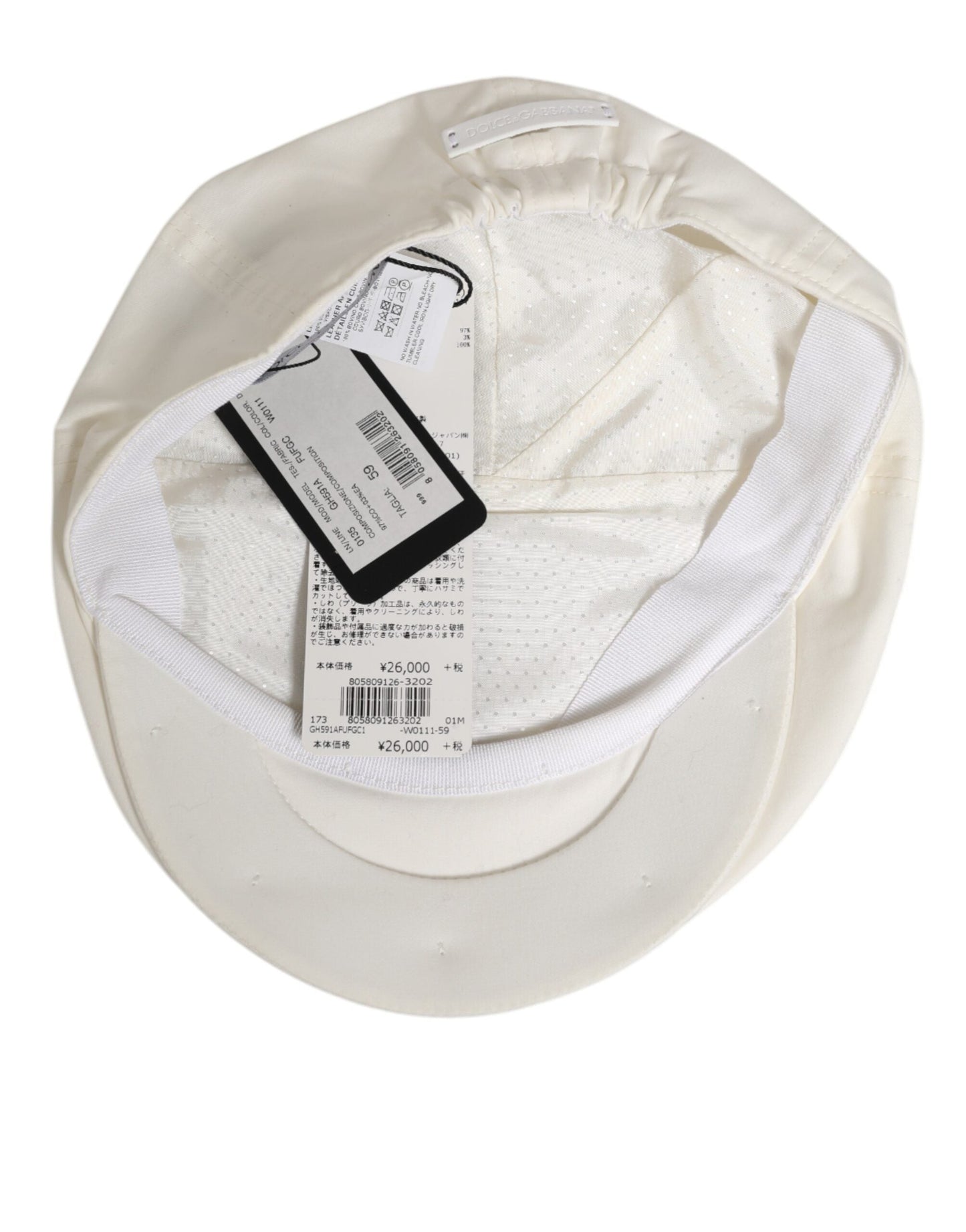 Dolce & Gabbana White Cotton Blend Leather Trim Flat Men Cap Hat