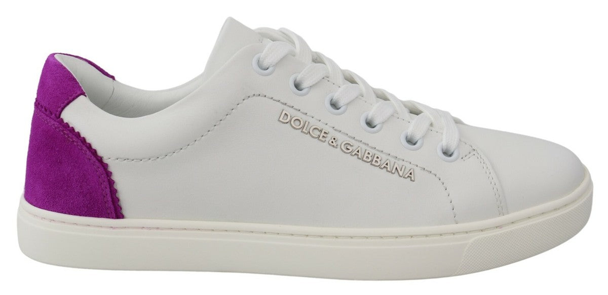 Dolce & Gabbana White Suede Leather Low Top Sneakers Shoes