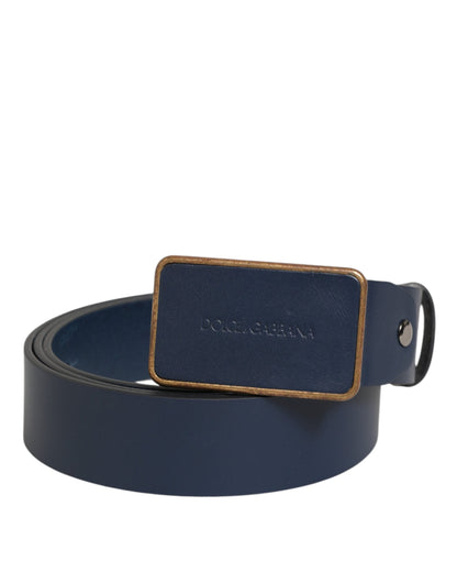 Dolce & Gabbana Blue Leather Classic Metal Logo Buckle Belt