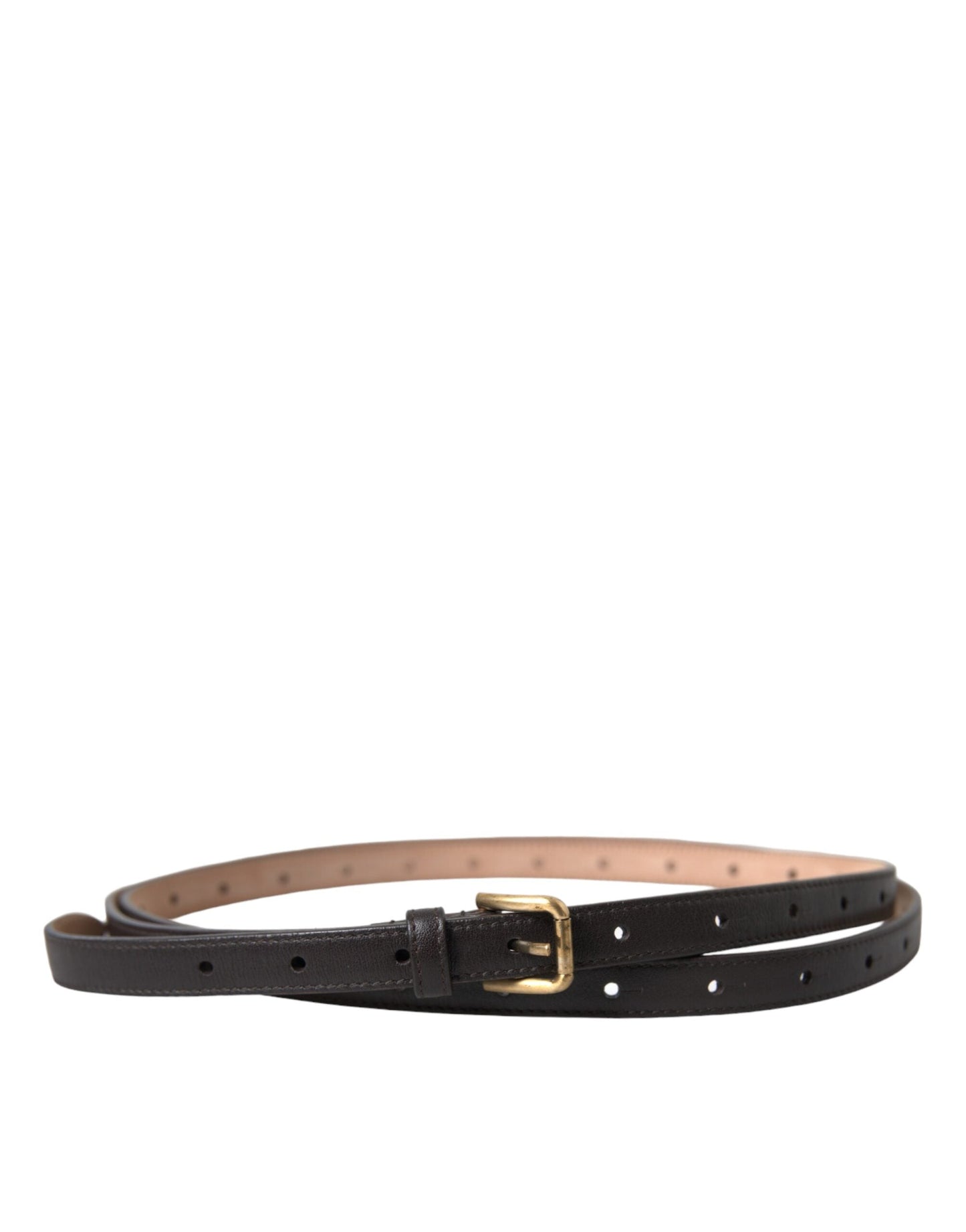 Dolce & Gabbana Black Leather Long Skinny Gold Metal Buckle Belt