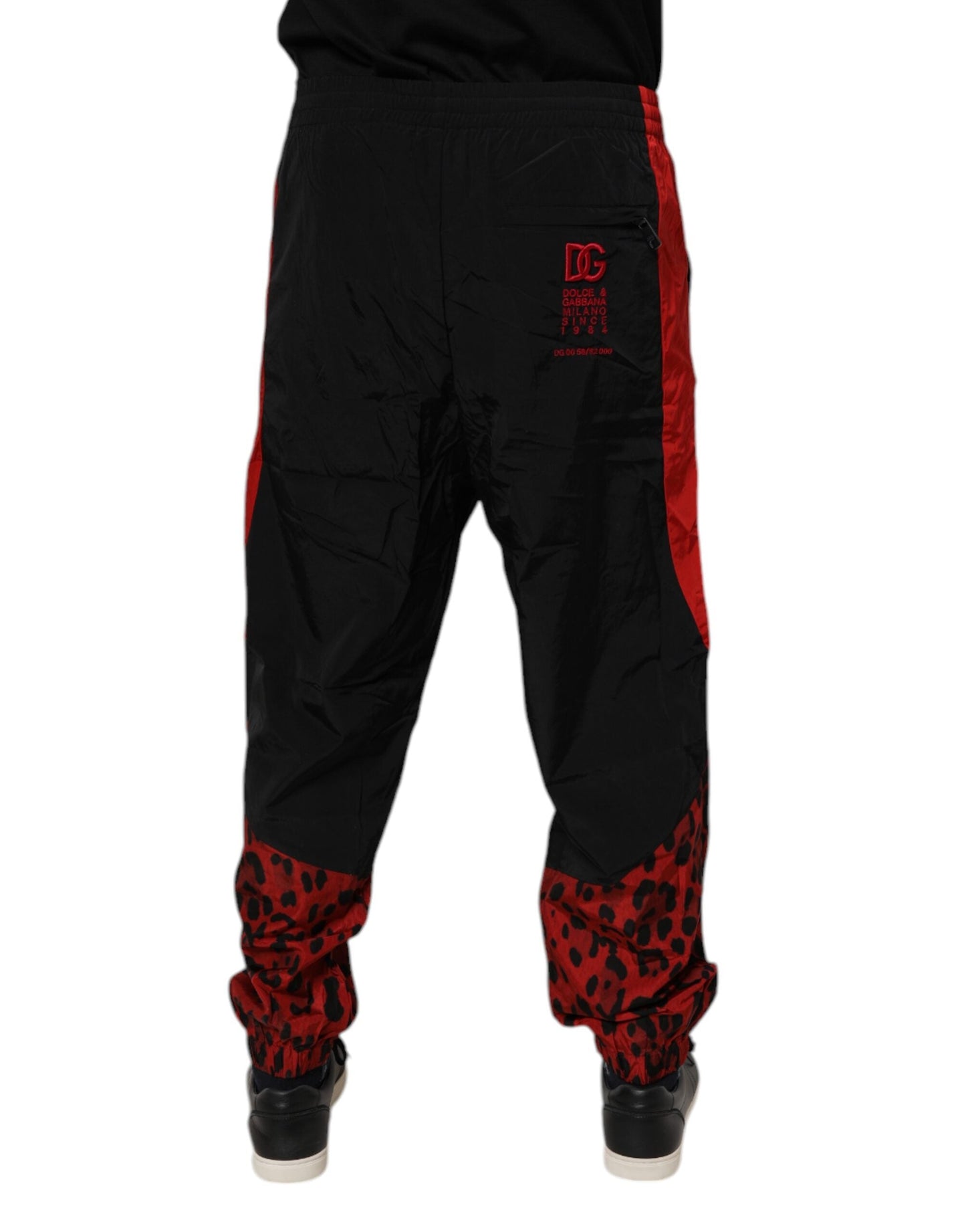 Dolce & Gabbana Black Red Leopard Print Nylon Jogger Pants