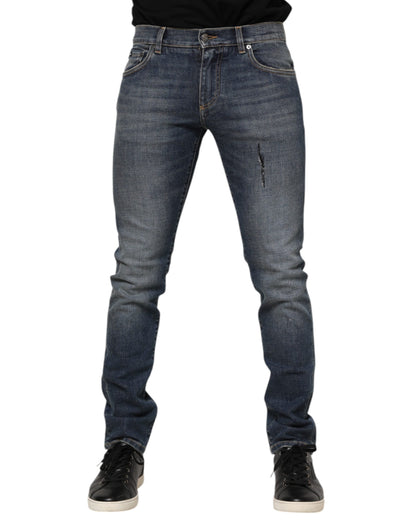 Dolce & Gabbana Blue Washed Cotton Skinny Men Denim Jeans