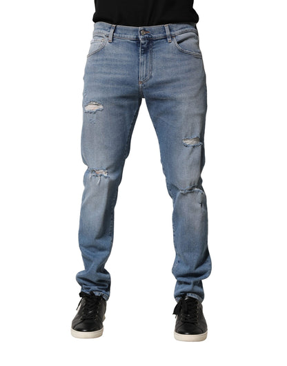 Dolce & Gabbana Blue Distressed Cotton Slim Men Denim Jeans