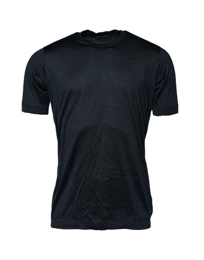 Dolce & Gabbana Blue Silk Crew Neck Short Sleeves Men T-Shirt