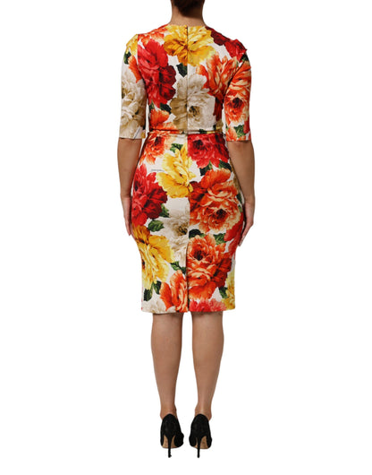 Dolce & Gabbana Multicolor Floral Print Viscose Sheath Dress