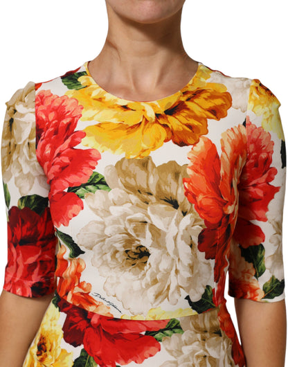 Dolce & Gabbana Multicolor Floral Print Viscose Sheath Dress
